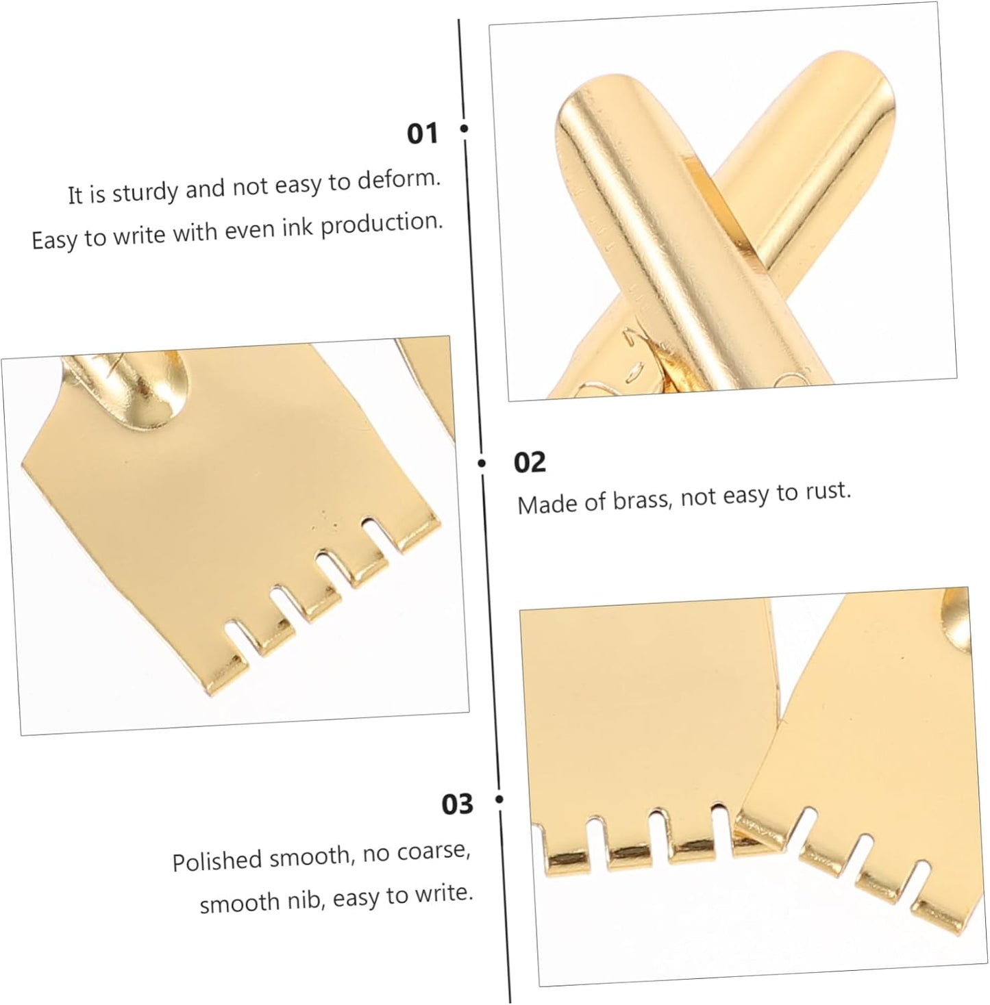 5Pcs Fountain Pen Nibs - Brass, Golden, 1.57 * 0.31 * 0.07inch, Reusable Calligraphy Pen Nibs for Writing, Manga, Art