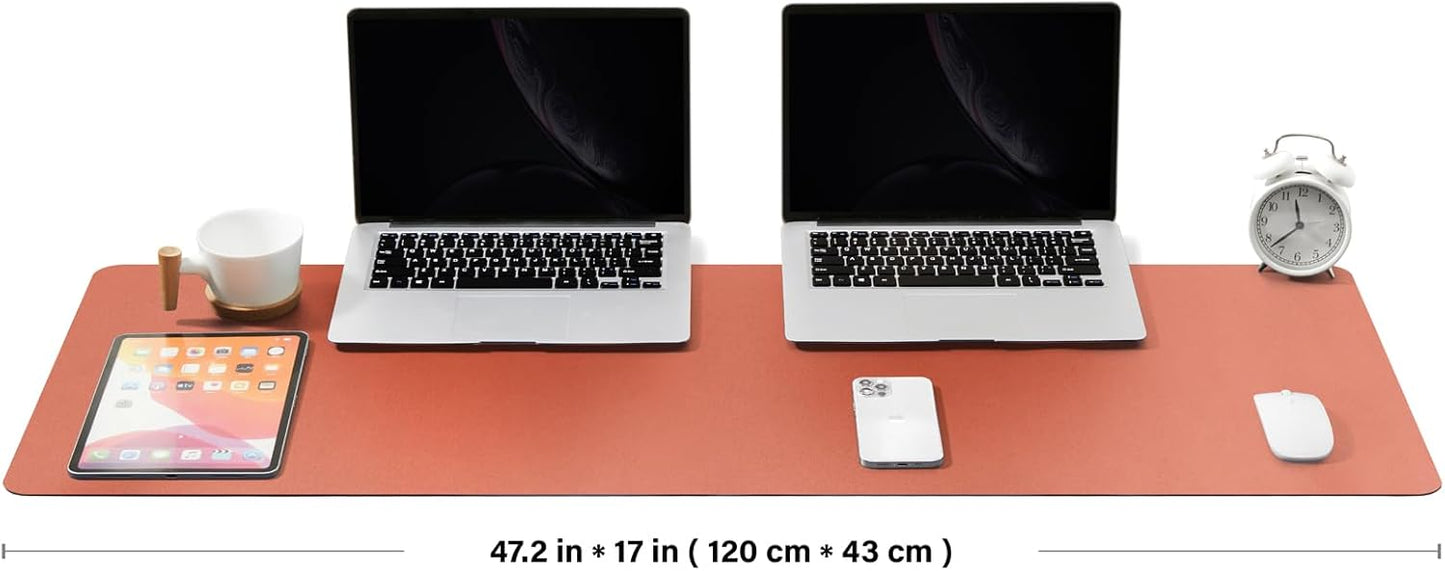 Large Desk Mat - 47.2"x 17" Non-Slip PU Desk Pad for Office and Home - Ideal for Large Mouse Pad and Desk Mats on Top of Desks(Orange)