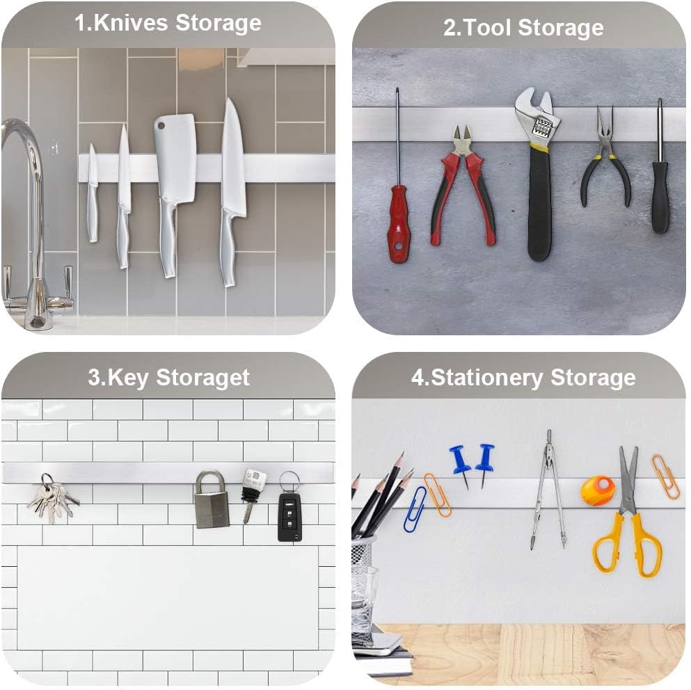 24 Inch Magnetic Knife Strip, Premium Stainless Steel Wall Mounted Kitchen Knives Bar,Space-Saving Powerful No Drilling Magnetic Knife Rack for Home Kitchen Utensil Holder & Tool Holder