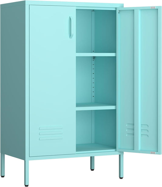 Locker Cabinet,Morden Locker Storage Cabinets with Legs,2 Doors Sideboard with Adjustable Shelves for Living Room,Kitchen Pantry,Office,Blue