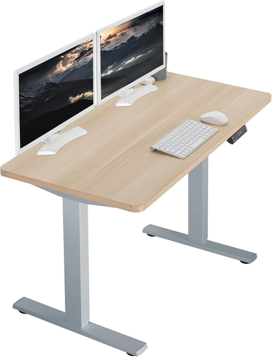 VIVO Electric 43 x 24 in Standing Desk, Memory Height Adjustment, 1B Series, One-Piece Light Wood Top, Gray Frame, DESK-KIT-1G4C