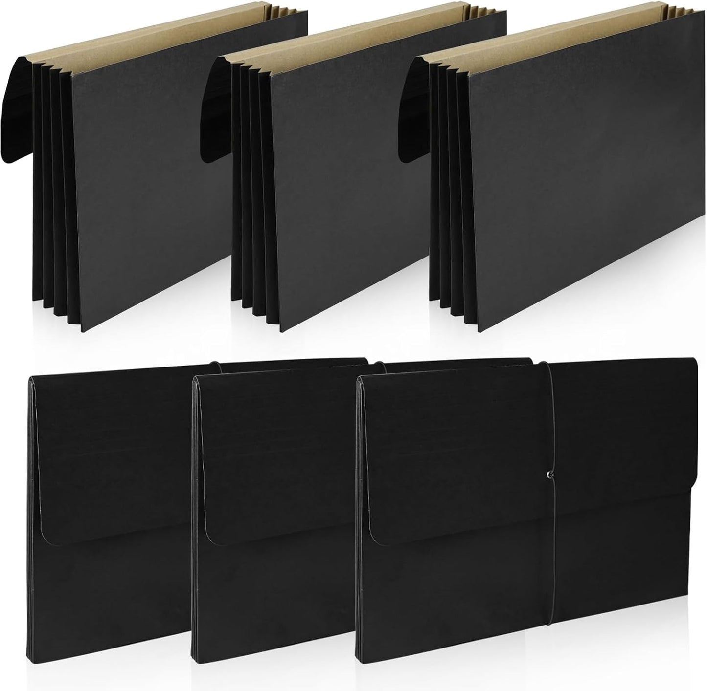 Expanding Accordion File Folder with Flap and Elastic Cord Closure Letter Size Accordion File Wallet Expanding Pocket Folders Document Organizer,4 inch Expansion,6 Pack,Black