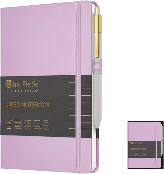 A5 Lined Leather Journal and Pen Set for Women&Men, Gift Box Included, Hardcover Notebook with 160 Pages 100GSM Thick Paper, for Work, Business, School or Home Writing(Purple)