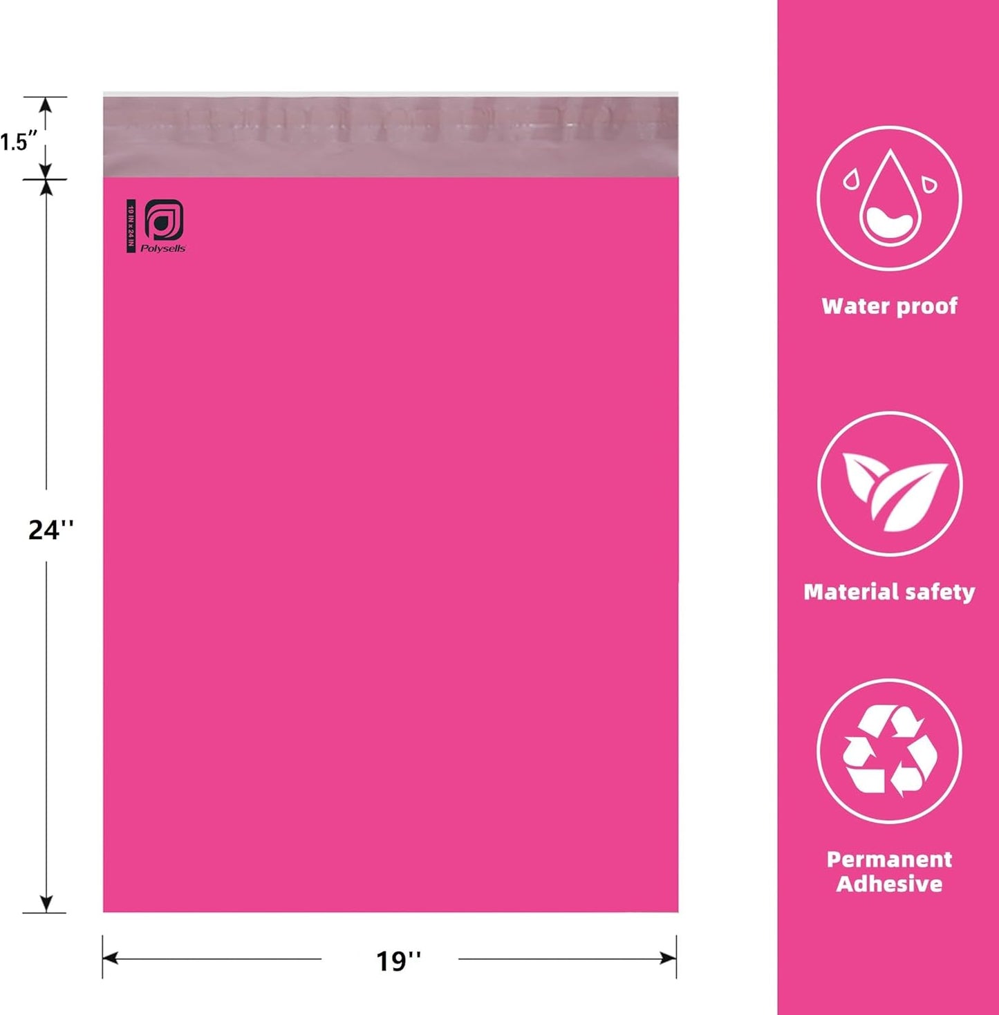 POLYSELLS 50 pcs 19x24 Inches Pink Poly Mailers Shipping Envelopes, Strong Adhesive Sealing, Waterproof, and Tear-resistant Postal Mailing Bags for Clothing, Books, and Accessories
