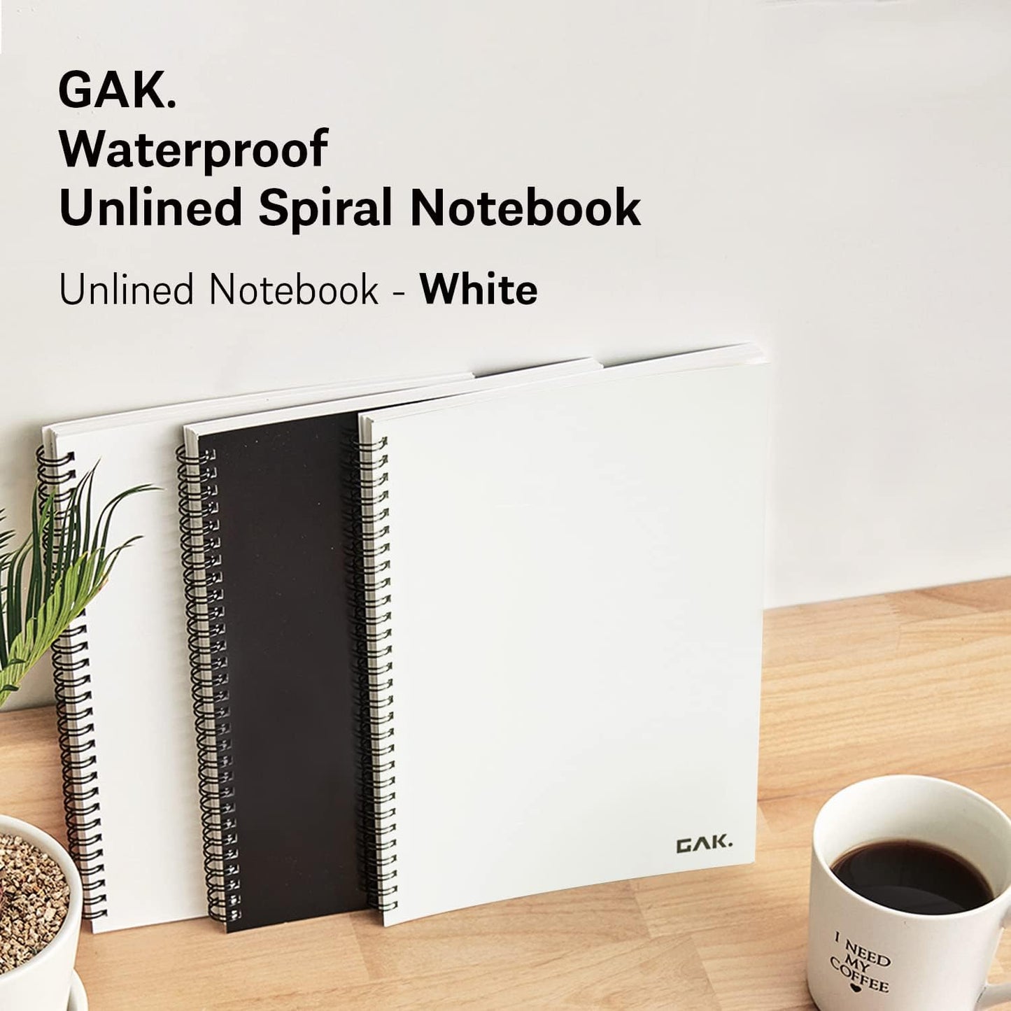 GAK. Stone Paper Notebook | No Lines Spiral Notebook Waterproof Sheet Aesthetic Journal for Note Taking | Notebooks for Work & Aesthetic School Supplies | Medium Size, White (5.8”x8.3”, 50 sheets)