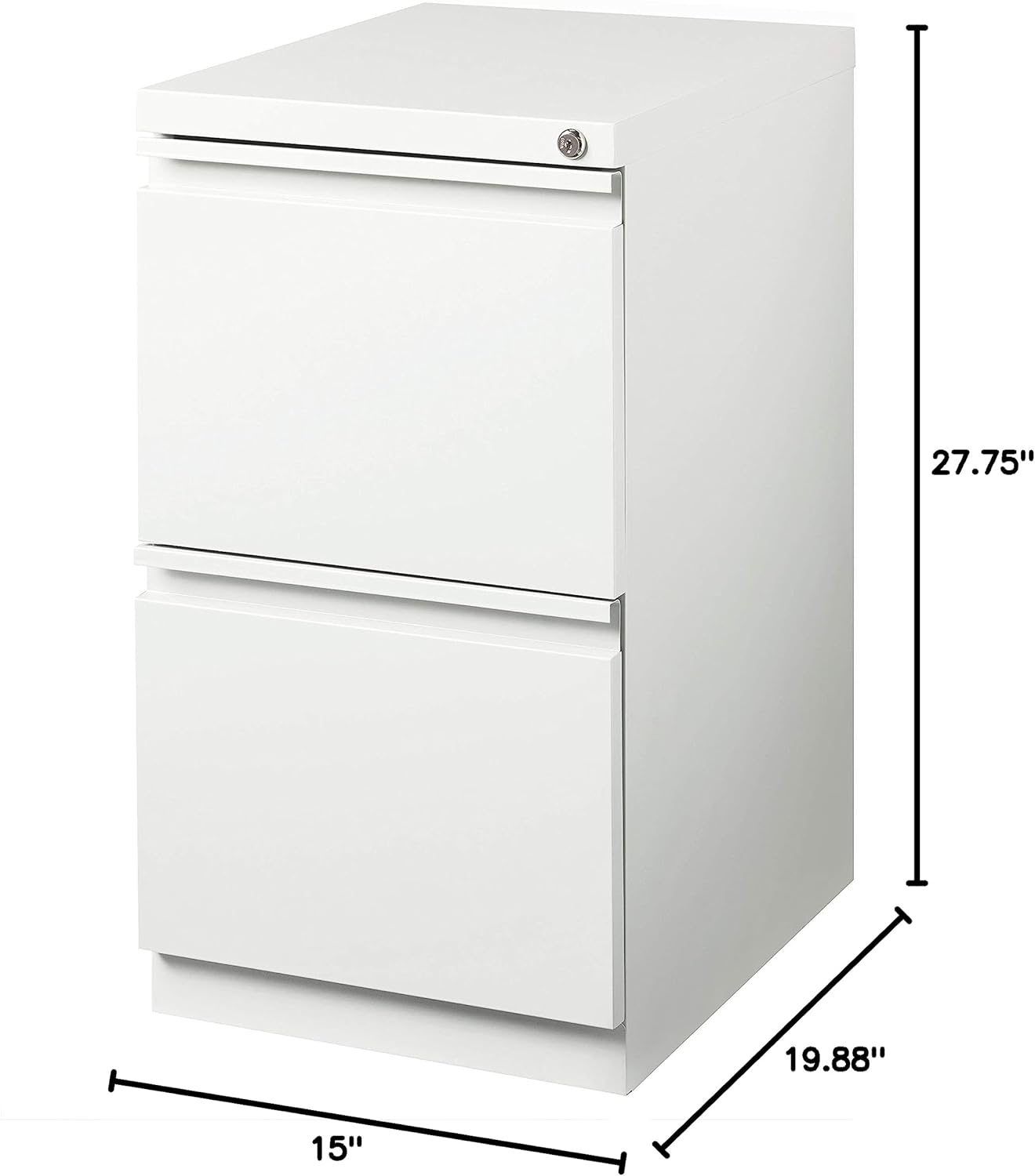 20 Inch Deep Metal 2 Drawer File with Full Pull, for Home and Office, Holds Letter Width Hanging Folders Mobile Pedestal, White