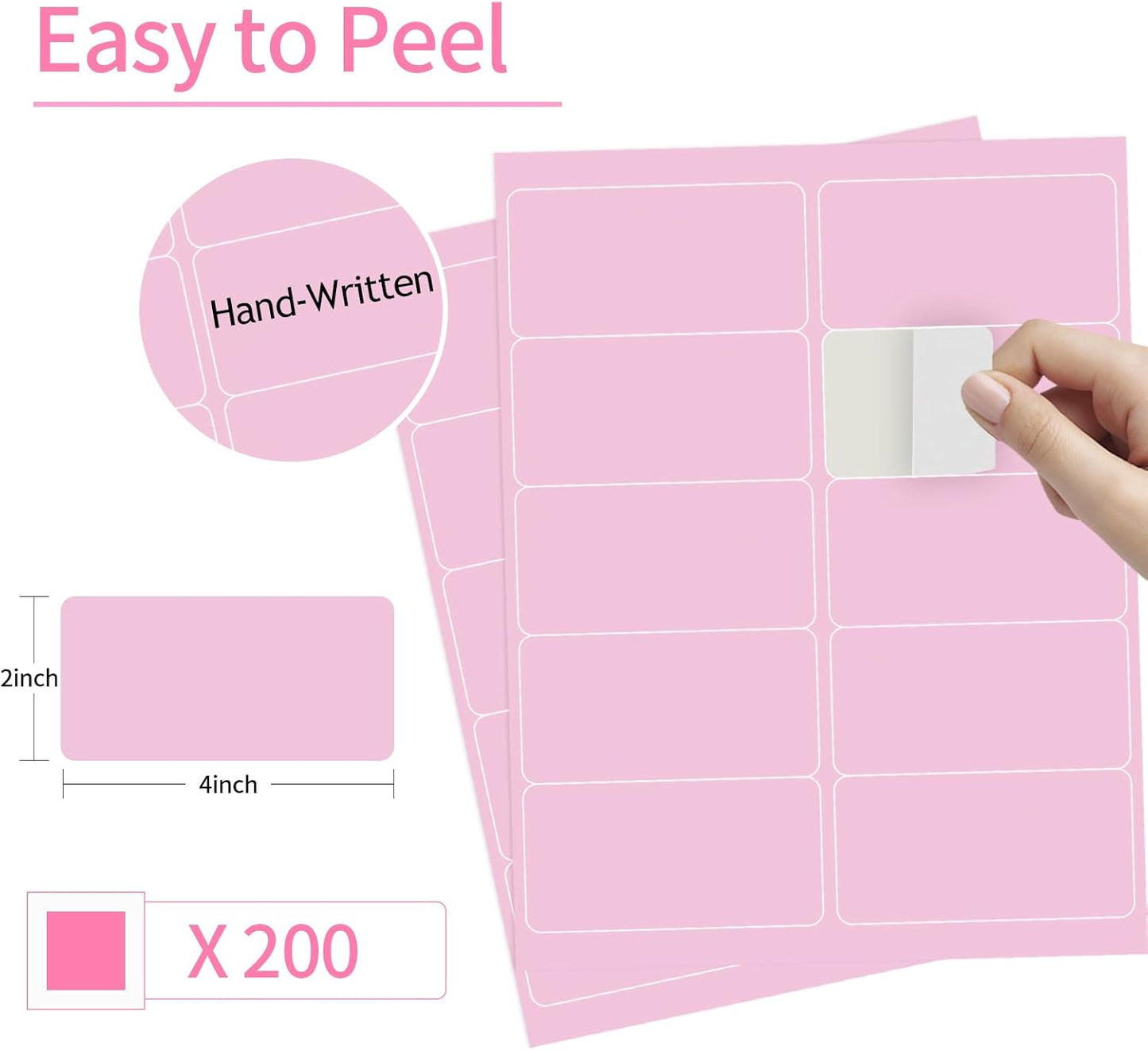 Shipping Labels Stickers, 2"×4" Printable Mailing Label for Laser/Inkjet Printing- Matte Pink, Permanent Adhesive Labels Stickers