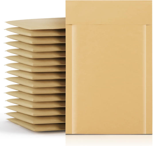 Fuxury Kraft Bubble Mailer 4x8 Inch 50 Pack,Strong Adhesion Padded Envelopes,Self Seal Bubble Envelopes, Waterproof Cushioned Mailers Packaging for Small Business，Bulk #000 Brown