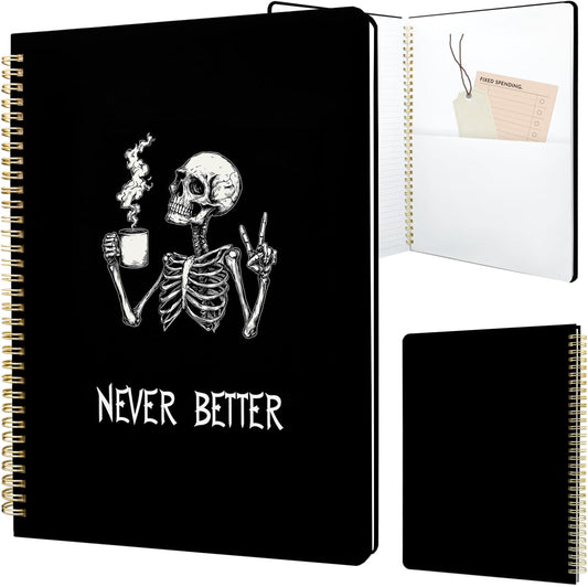 Cute Spiral Notebook journal A4 Aesthetic Pretty Design for Women Girls Kawaii with Pocket, 8.5 x 11 inch, Lined, Skeleton