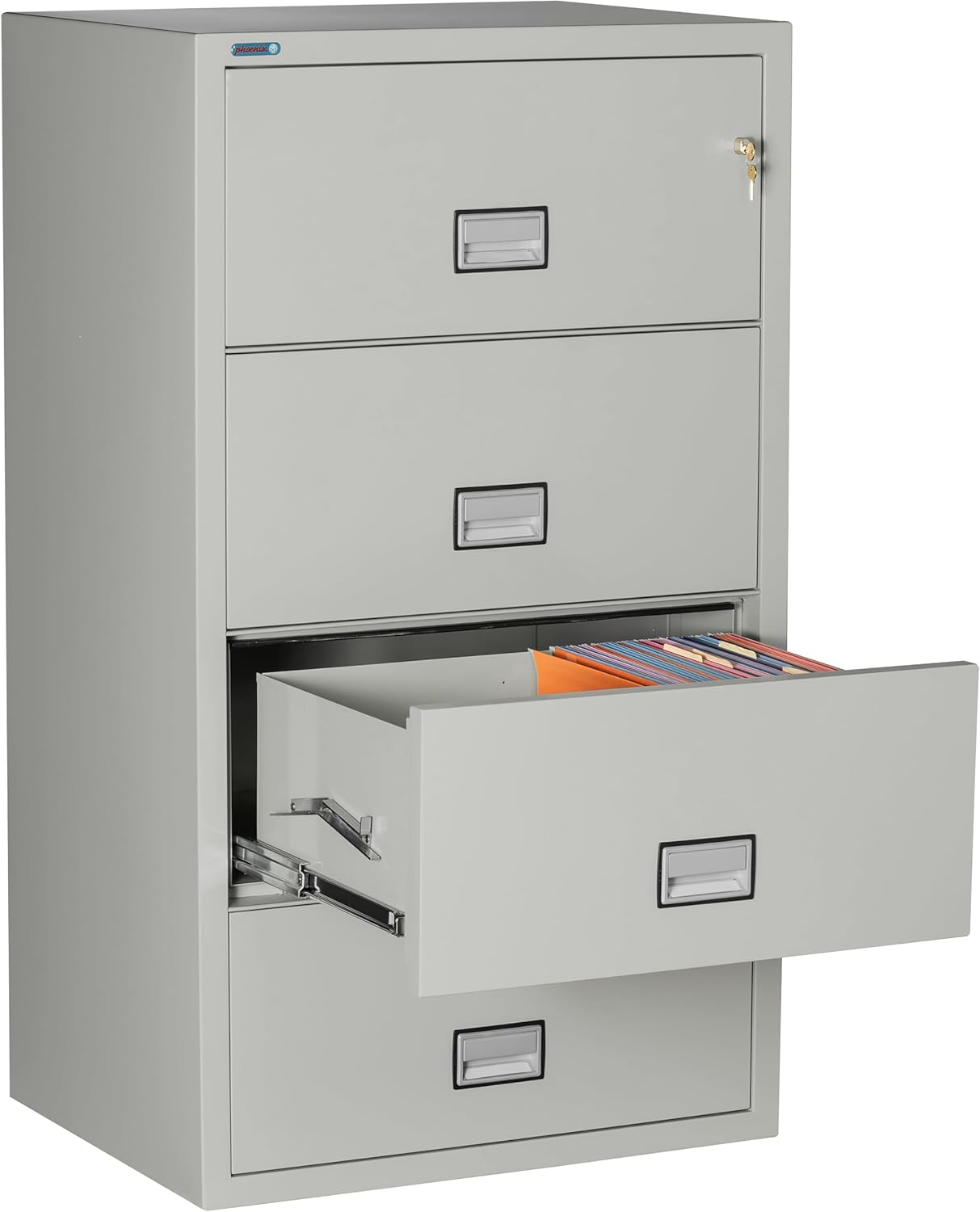 31 inch Wide 4-Drawer Lateral Fireproof File Cabinet – Legal and Letter Size Filing – Key Lock – Water Resistant – Fire Safe and Impact Rated – Light Gray Finish – Model LAT4W31LG