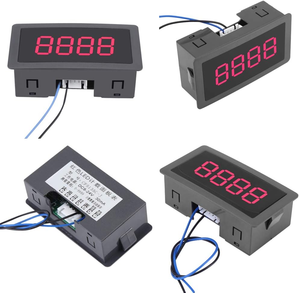 Auto Digital Counter Mini 4 Digit 0- Counter Up/Down Plus/Minus Panel Counter Meter with Cable(Red)