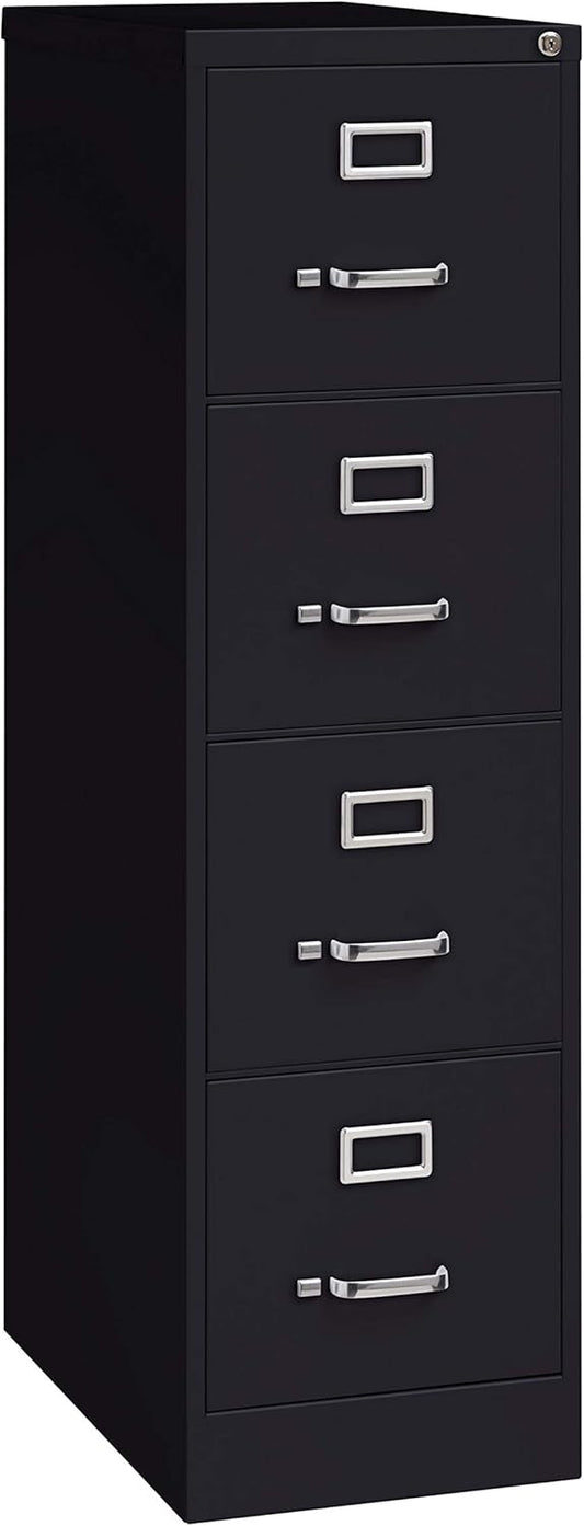 Commercial 4 Drawer Letter Width Vertical File Cabinet, 25" Deep - Black
