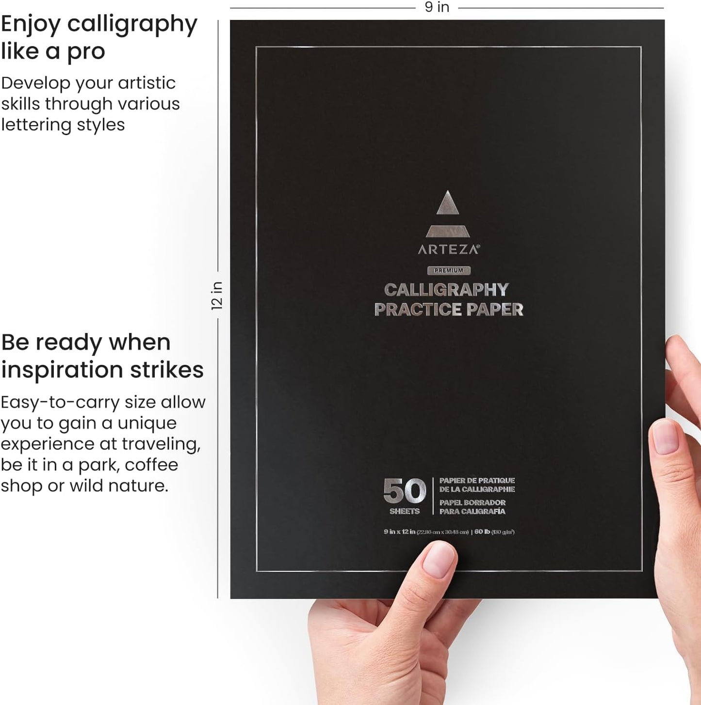 ARTEZA Calligraphy Paper Pad, 2-Pack – 9x12 Inch Pads with 50 Sheets, 130 GSM – Lined Calligraphy Practice Paper for Hand Lettering & Brush Work