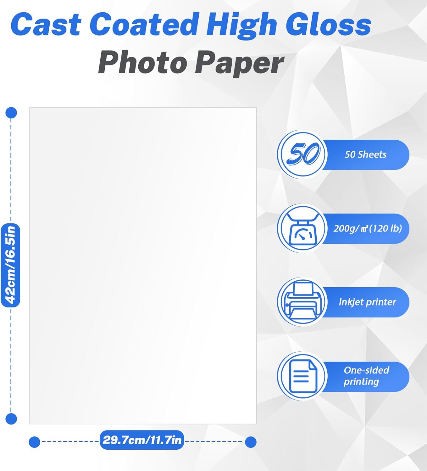 50 Sheets A3 Photo Paper Single Sided, 200 gsm White High Glossy Paper, Advanced Photographic Photo Printer Paper for Inkjet Printer Printing Picture Cover Brochures