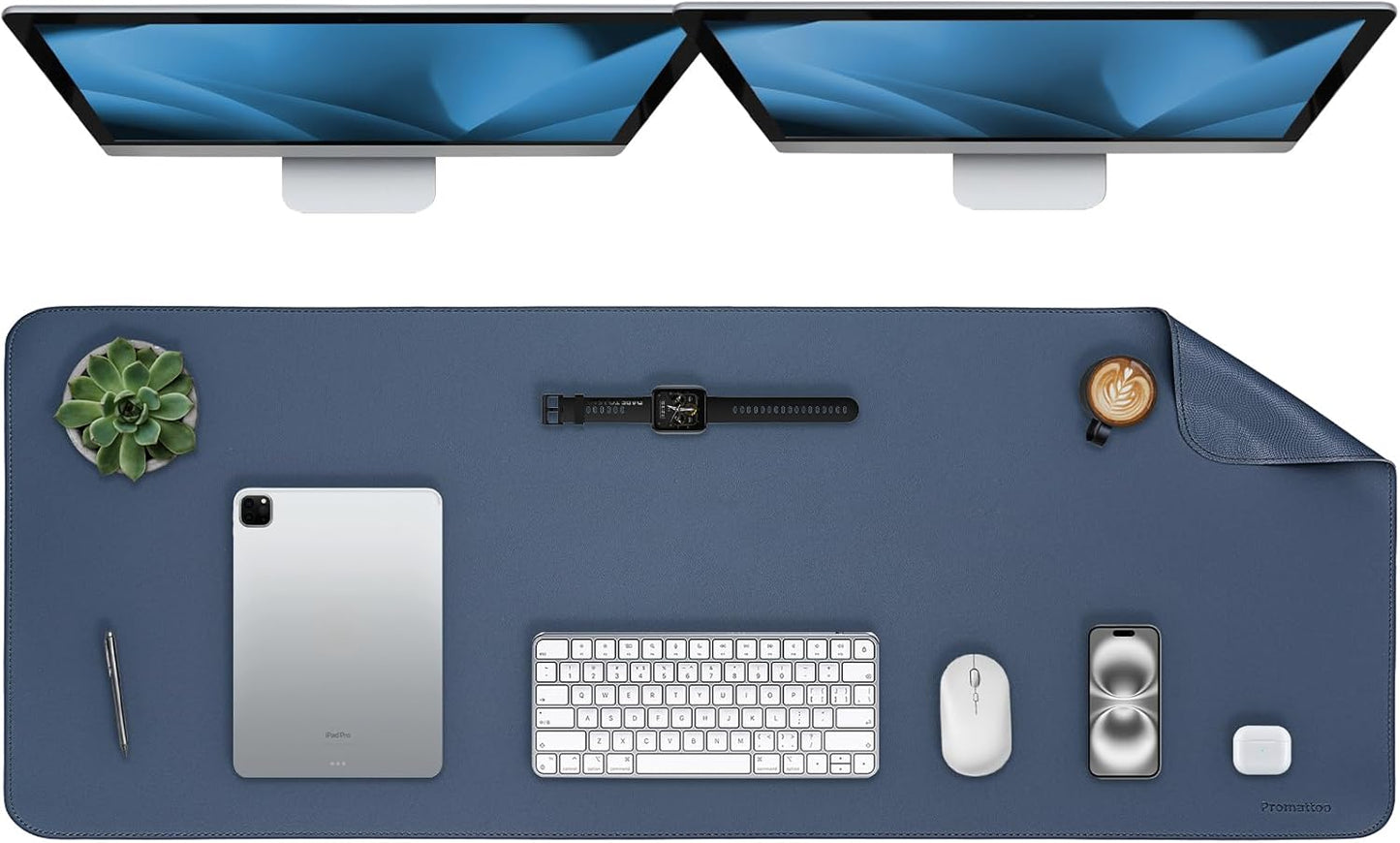 Oversized Non-Slip Desk Pad Protector – Grips Desk Firmly, Anti-Slip Like You've Never Seen! Vegan Leather Waterproof Laptop Mat for Keyboard & Mouse – Large Office Pad– Dusk Navy