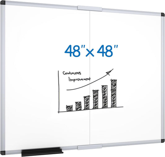 VIZ-PRO Large Dry Erase White Board/Magnetic Foldable Whiteboard, 48 X 48 Inches, Silver Aluminium Frame