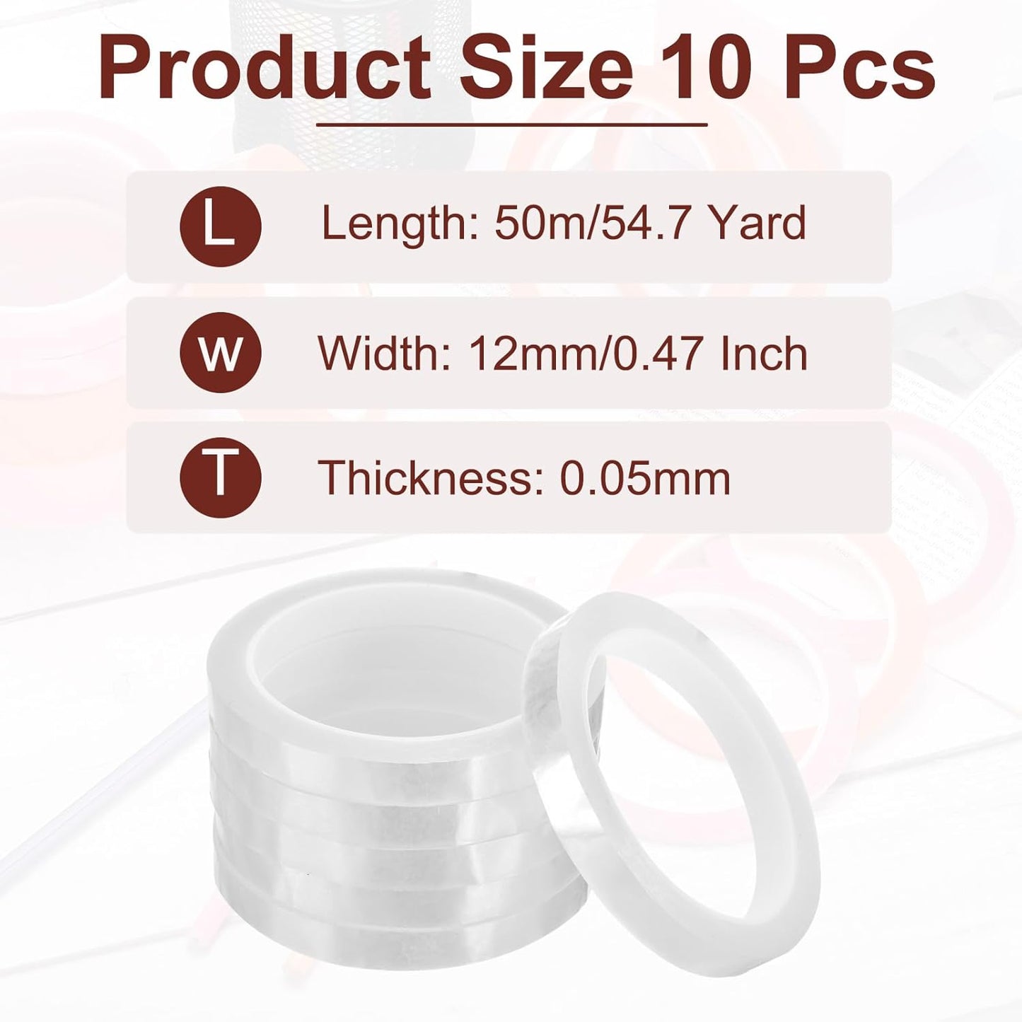 MECCANIXITY 10 Rolls Whiteboard Tape Graphic Chart Tape 12mm 54.7 Yard Art Tape Thin Self-Adhesive Pinstripe Tape Masking Tape for Gift Wrapping Craft Supplies, Clear