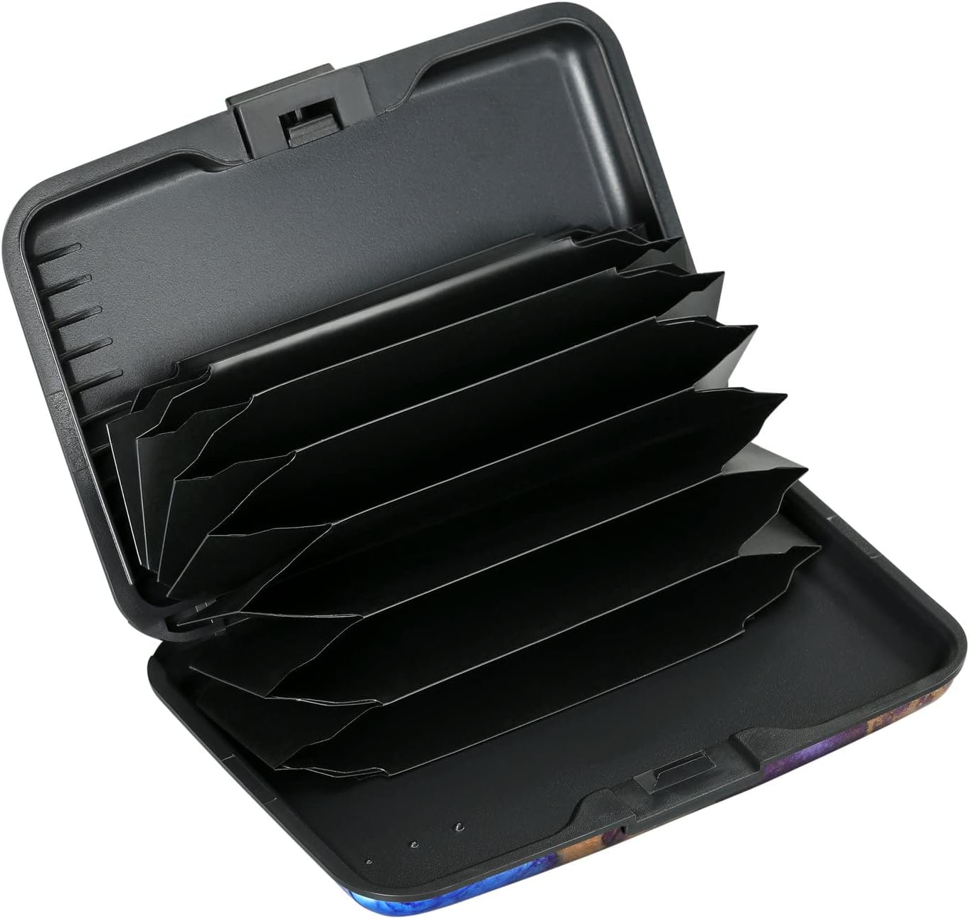 ELFISH Mini RFID Aluminum Wallet Credit Cards Holder Business Card Case Metal ID Case for Men Women（Light Purple Marble