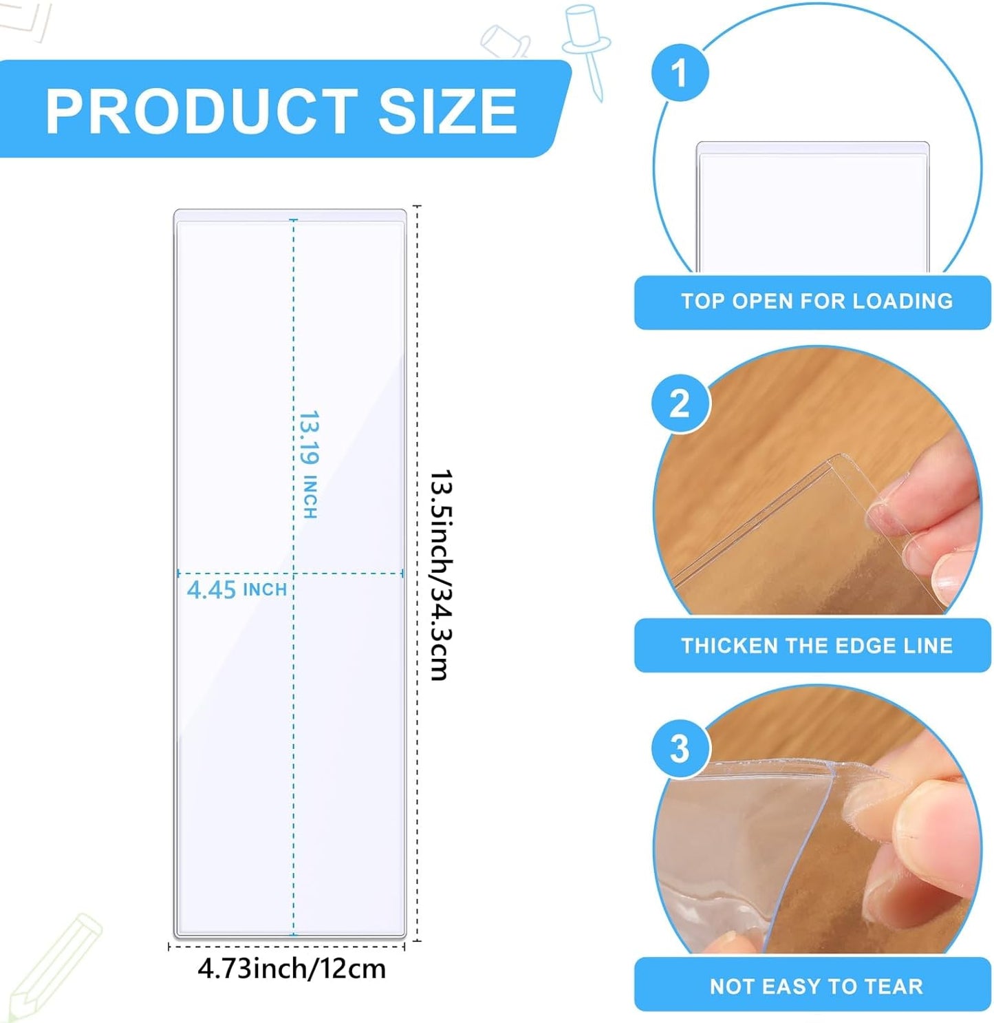 Chinco 30 Pcs Self Adhesive Pockets, Bin Labels for Storage Bins, Clear Pocket Label Sleeves, Plastic Index Card Holder with Top Open for Organizing Bins Box Drawer(13.5 x 4.73 Inch)