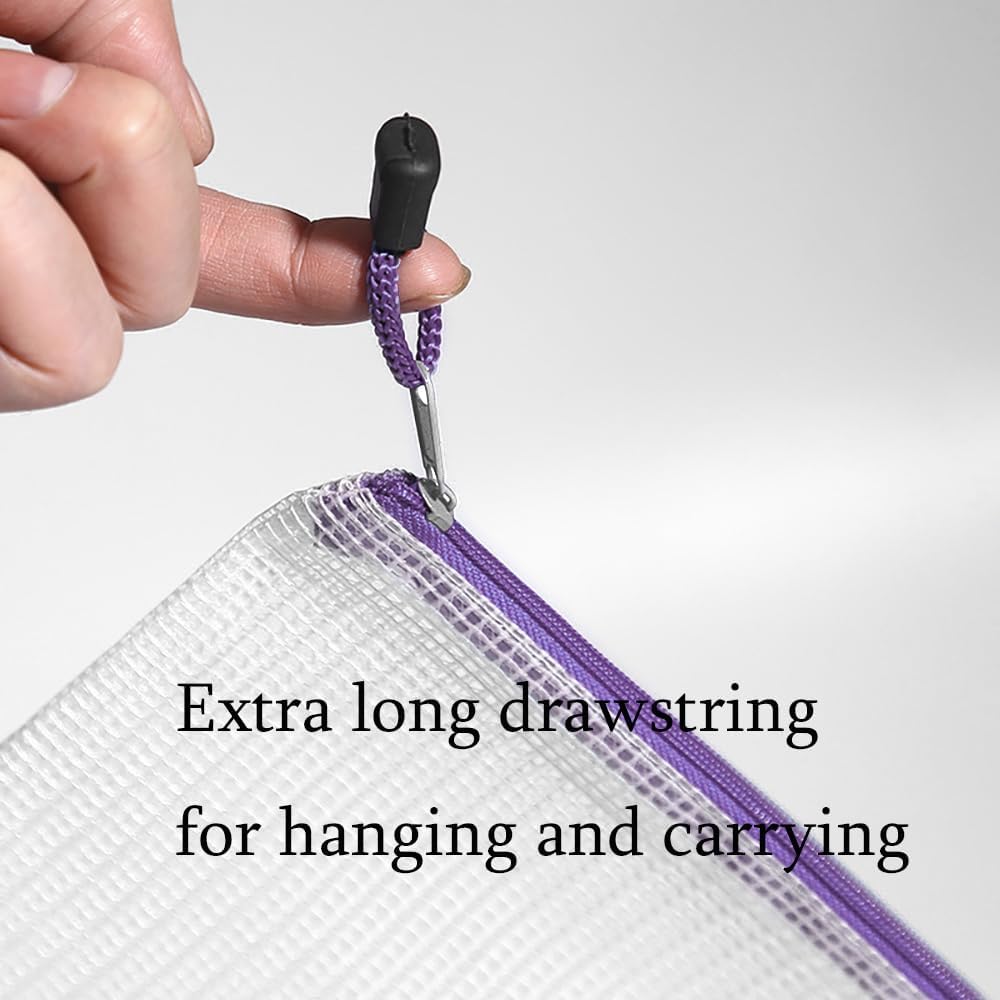 Mesh Zipper Pouch Bag,A3 Zipper Bag for Organizing Storage, Waterproof Zipper Pouch,17" x 12"/44cm x 32cm, File Bag for School and Office Supplies (Purple)