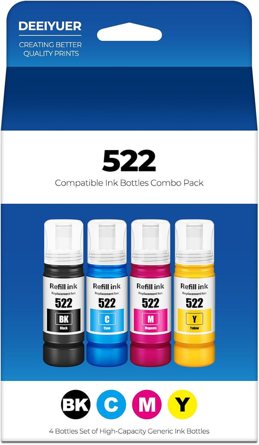 522 Ink Refill Bottles ET-2800 ET-2400 ET-4800 Replacement for 522 Ink 2800 Refill Ink for Eco tank ET-2400 ET-2720 ET-2800 ET-2803 ET-4700 ET-4800 ET-4810 ET2400 ET2720 ET2800 ET2803 ET4800 Printers