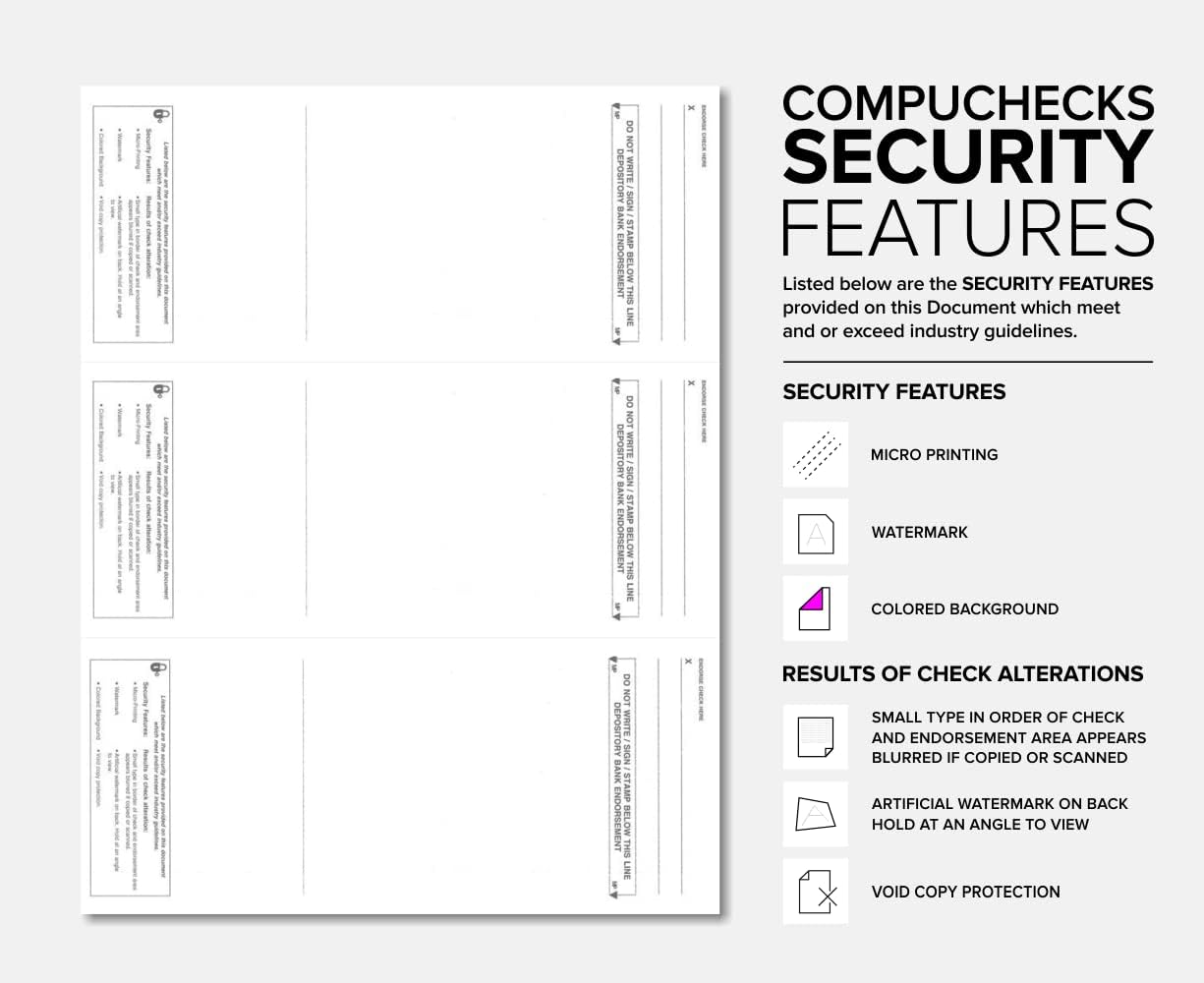 Business Voucher Check Stock - Computer Laser Checks - 3 Checks Per Page, 500 Sheets/1500 Checks, Green Marble