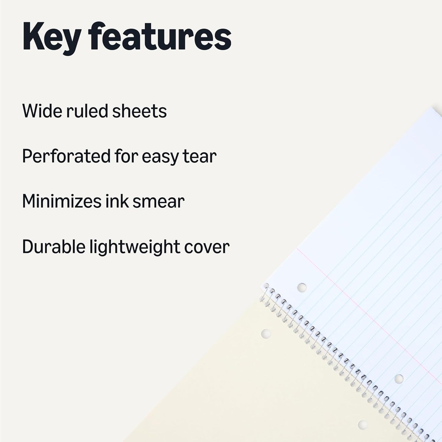 Amazon Basics Wide Ruled Spiral Notebook, 70 Sheets, 8" x 10-1/2", Assorted Solid Colors, 5 pack