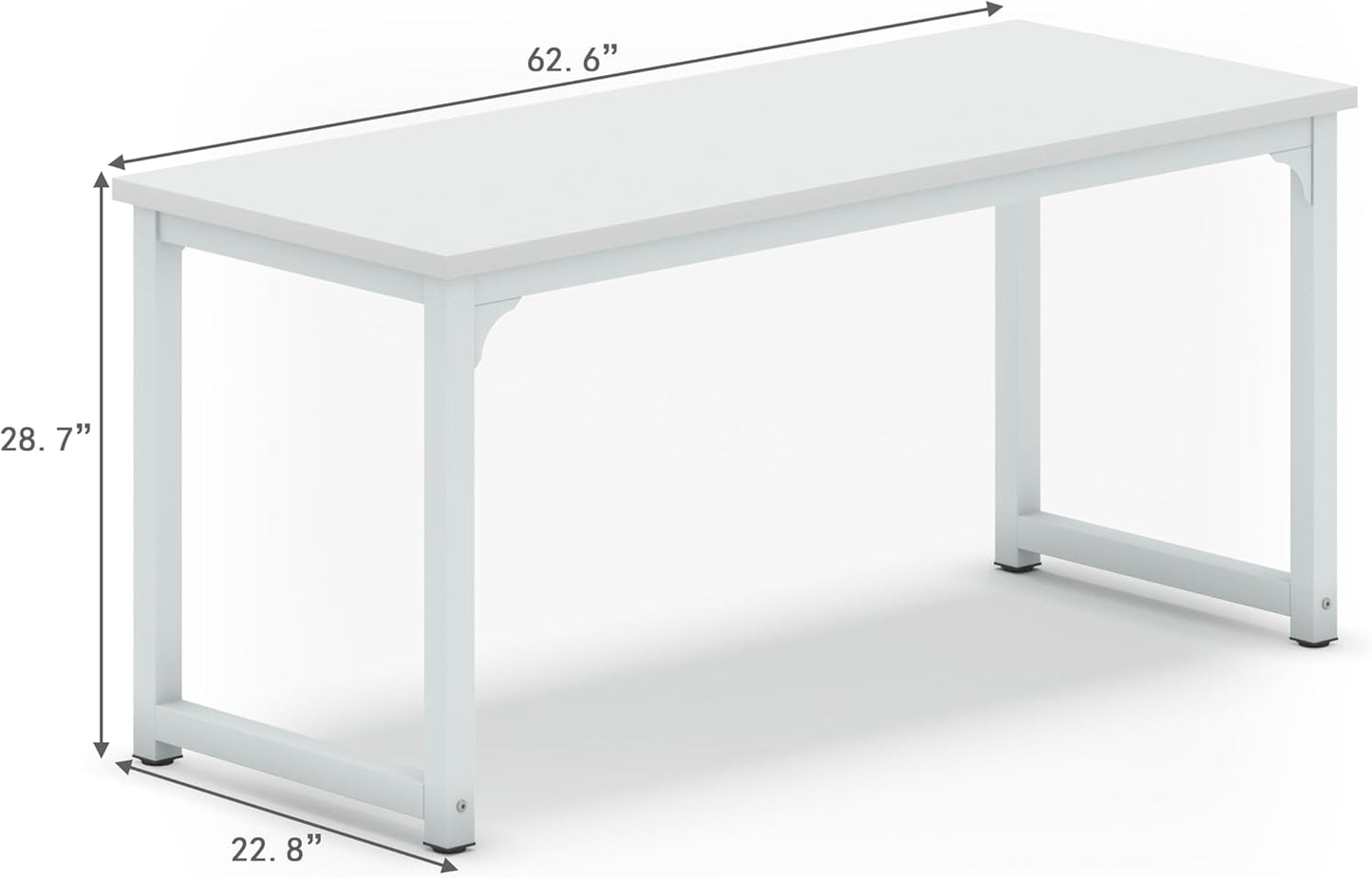 NSdirect Large Office Desk for Home Office, Large 63” Computer Desk Table, Wide Writing Study Desk for 2 Person, Metal Sturdy Frame Thicker Steel Legs,Warm White