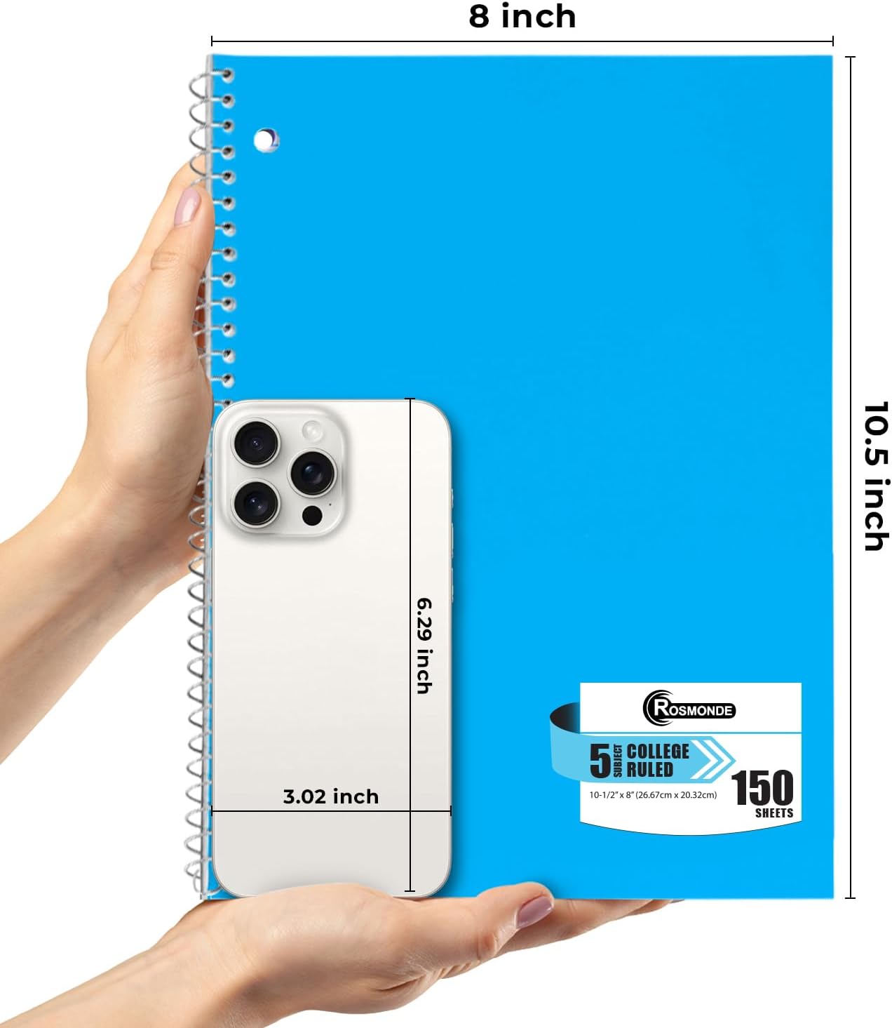 Spiral Notebook 12 Pack, 5 Subject, 300 Pages/Book (150 Sheets), College Ruled, 8 x 10-1/2, School & Office Bulk Spiral Notebooks, Spiral Journal for College, Soft Cover, Assorted Colors