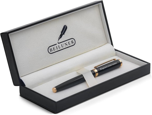 BEILUNER Black Personalized Pen,Stunning Luxury Lacquer With 24K Gold,Schneider Ink Refills,Multiple Fonts To Custom Rollerball,Gift Pen For Men & Women,Executive,Graduation,Christmas,Nice Pens