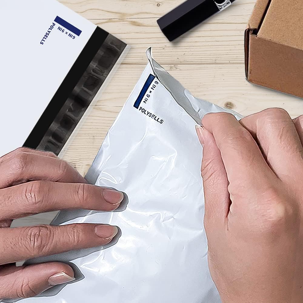 POLYSELLS Poly Mailers Shipping Envelopes, Strong Adhesive Sealing, Waterproof, and Tear-resistant Postal Mailing Bags for Clothing, Books, and Accessories (White, 100, 6" X 9")