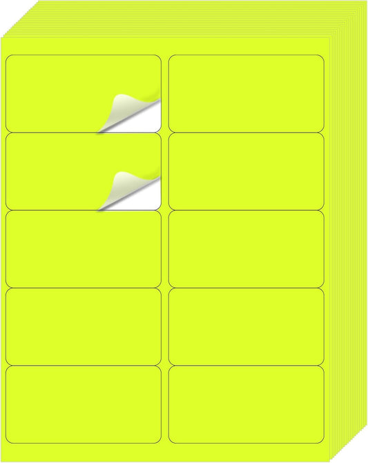 STARLIBOO Shipping Labels Stickers, 2"×4" Printable Fluorescent Mailing Labels for Laser/Inkjet Printing- Matte, Permanent Adhesive Stickers (20 Sheets, Fluorescent Yellow)