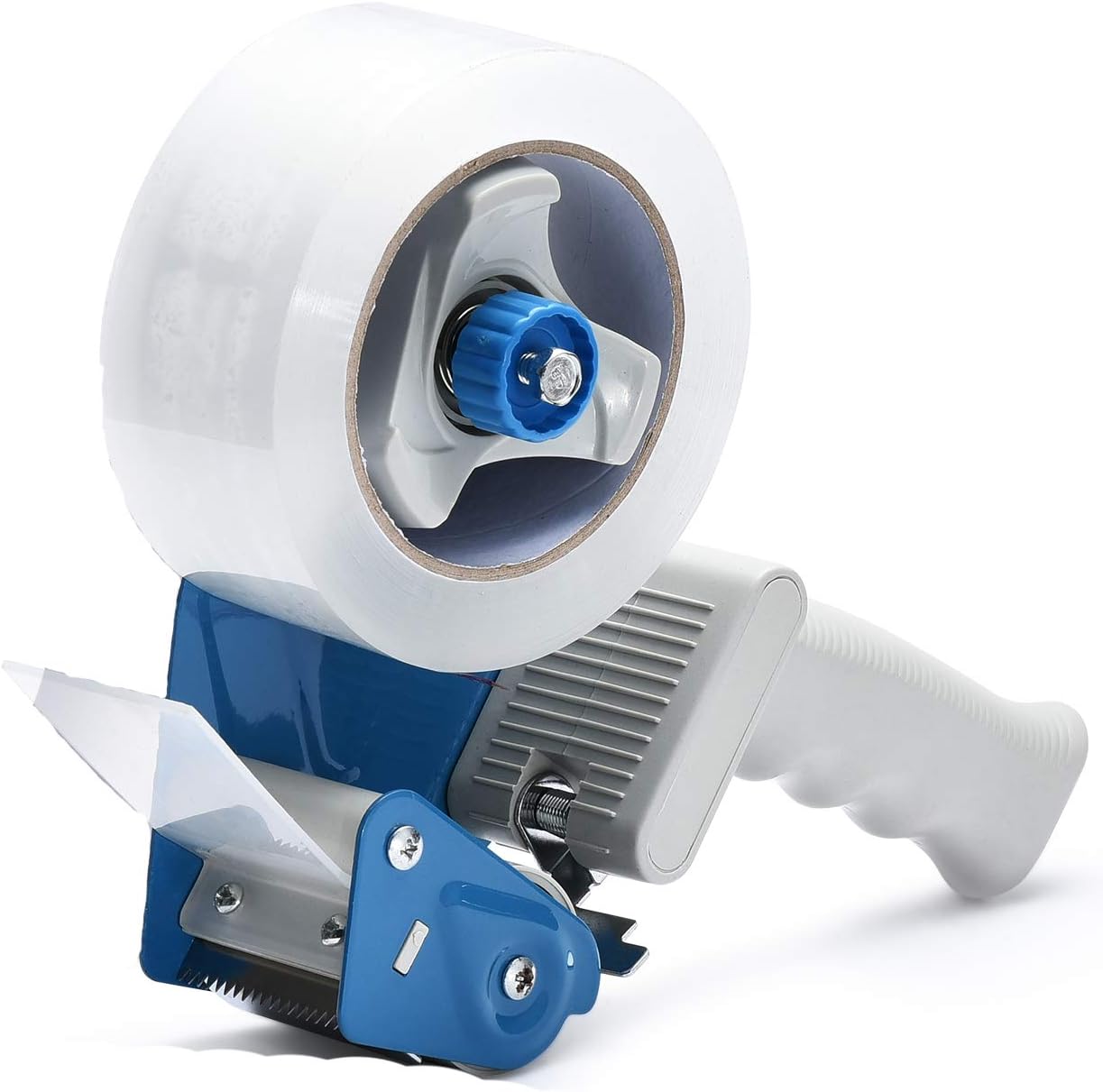 Pacific Mailer 2 Inch Tape Gun Dispenser with 2 Inch Carton Packing Tape, Lightweight Industrial Side Loading Tape Dispenser - Blue