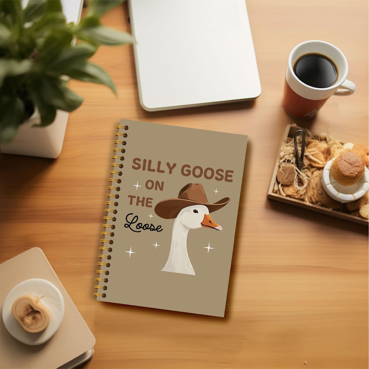 Funny Cowboy Goose Notebook, Goose on the Loose Journal, Vintage Western Journal, Trendy Farm Animal Hardcover Spiral Notebooks 5.5x8.3 Inch
