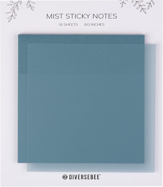 DiverseBee 50 Sheets Pastel Transparent Sticky Notes, 3x3” Clear Sticky Tabs, Translucent Page Flags Book Markers Stickers, Planner Accessories, Bible Journaling Study Office School Supplies (Mist)