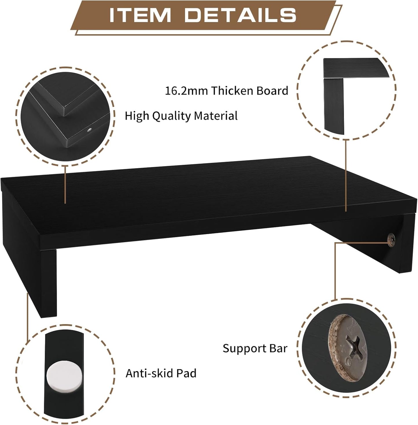 Monitor Stand Riser, Computer Stand, Desk Organizers and Accessories, Laptop Shelf Computer Monitor Riser with Storage for TV Screen PC Printer (Black-15.75inch)