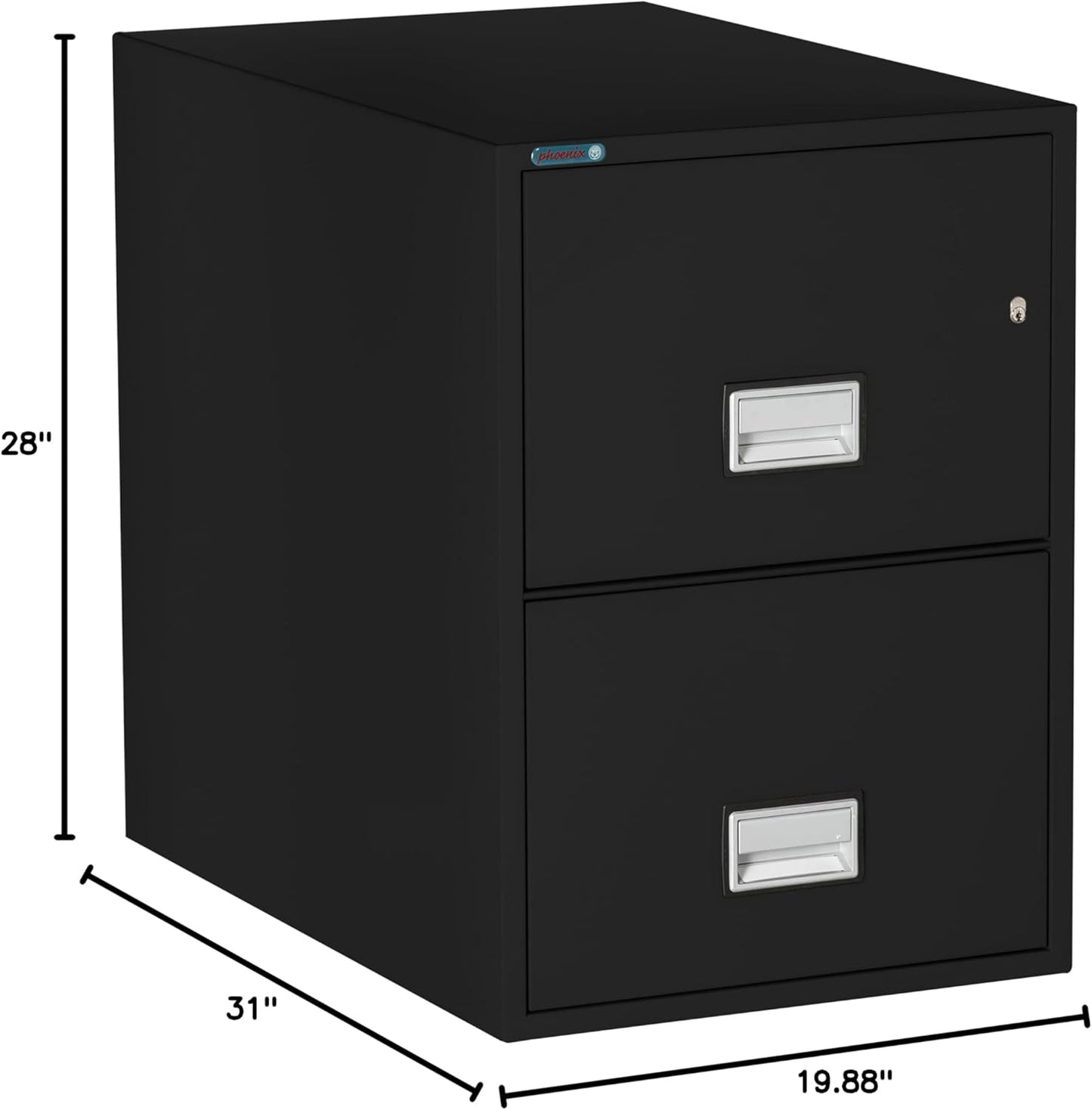 31 inch 2-Drawer Vertical Fireproof File Cabinet – Legal and Letter Size Filing – Key Lock – Water Resistant Seal – Fire and Impact Rated – Black Finish – Model LGL2W31B