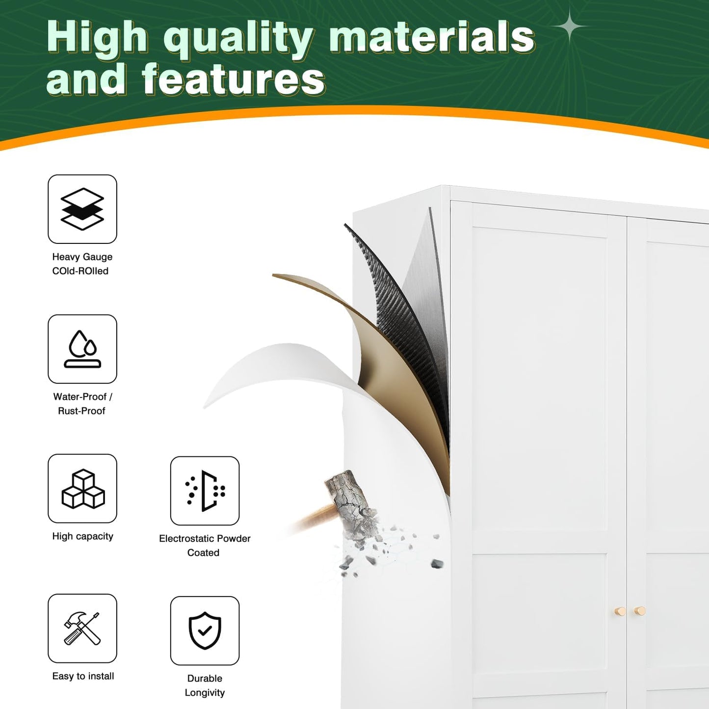 Letaya Wardrobe Armoire Closet,72" H Metal Storage Cabinet with Adjustable Shelves and Hanging Rod,Bedroom Armoire Cabinet Clothes Organizer (White)