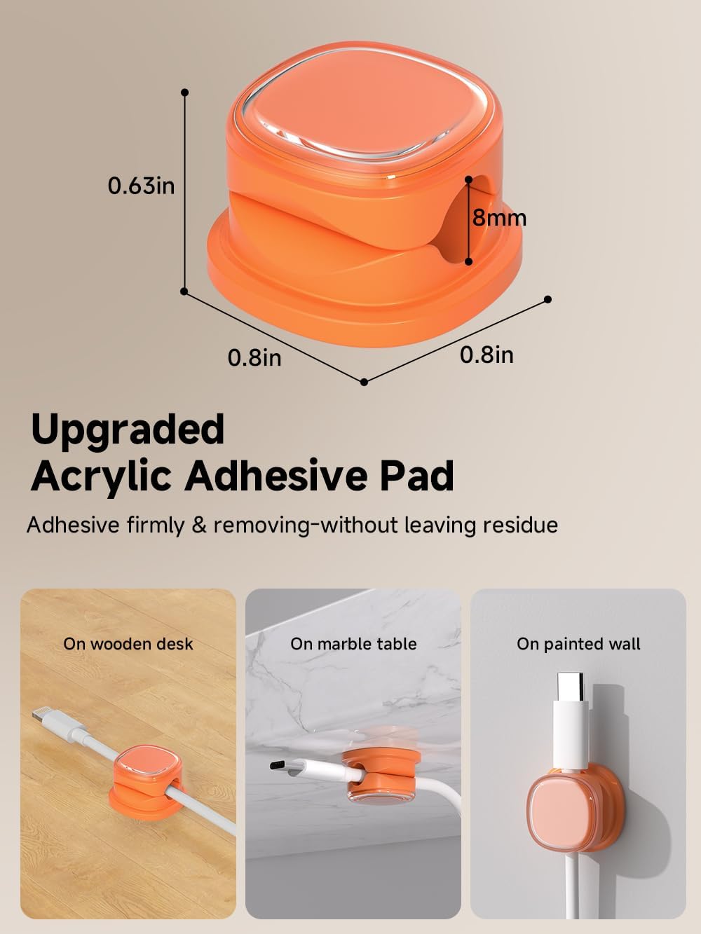 9 Pack Cord Organizer, Spring Cable Management, Adhesive Cute Cable Holder Clips, Phone Charger Wire Keeper for Desk Nightstand Car Office (9-Pack Orange)