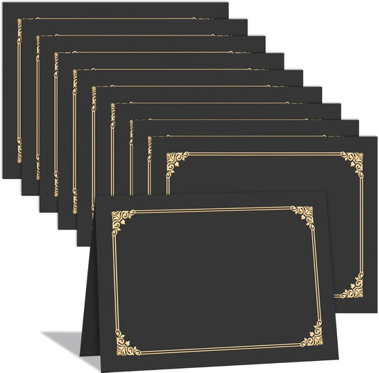 HAUTOCO 10 Pcs Certificate Holders, Black Diploma Folders Document Covers with Gold Foil Border for Letter Size 8.5x11 Cardstock, Award, Graduation