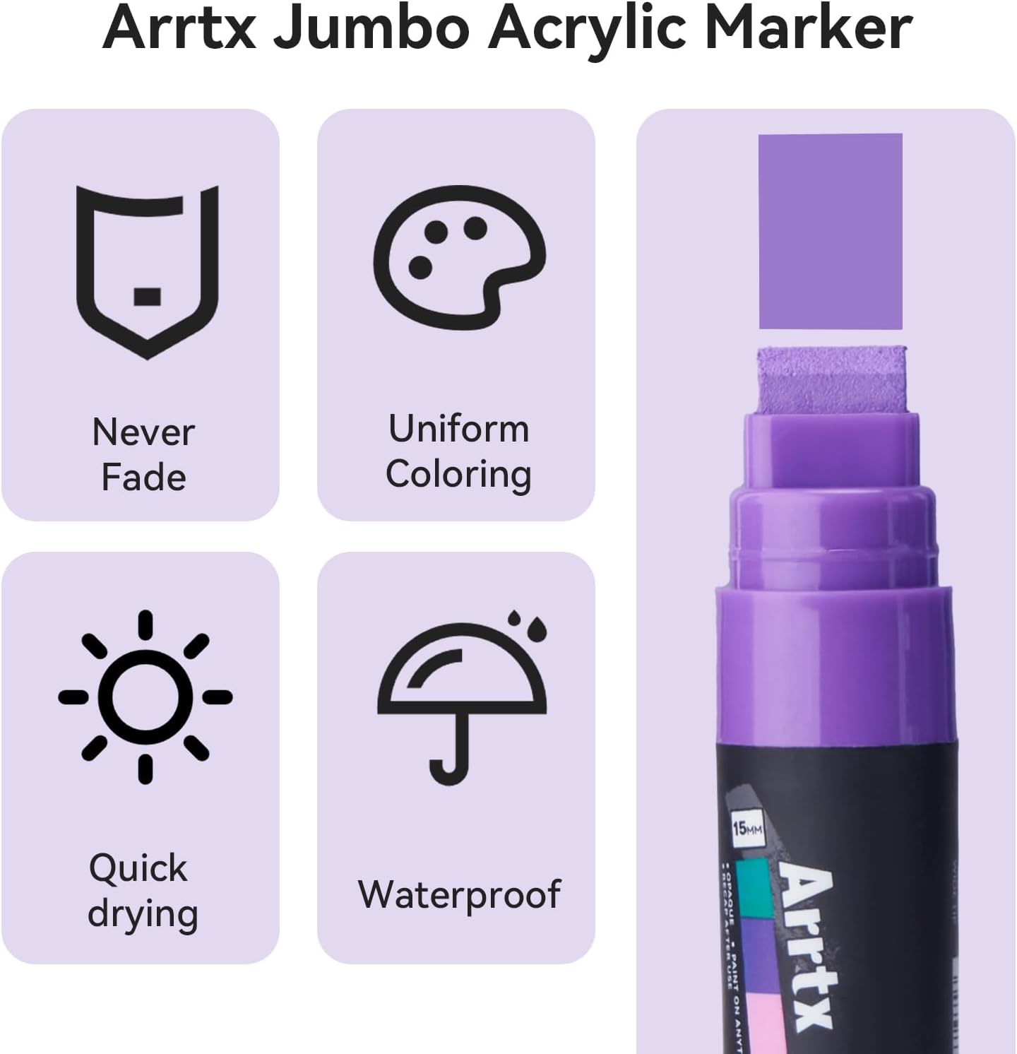 Arrtx 30 Color Acrylic Jumbo Markers 15mm Jumbo Felt Tip, Acrylic Paint Pens for Rock Painting, Stone, Glass, Easter Egg, Wood and Fabric Painting-Acrylic Markers DIY Crafts Making Art Supplies