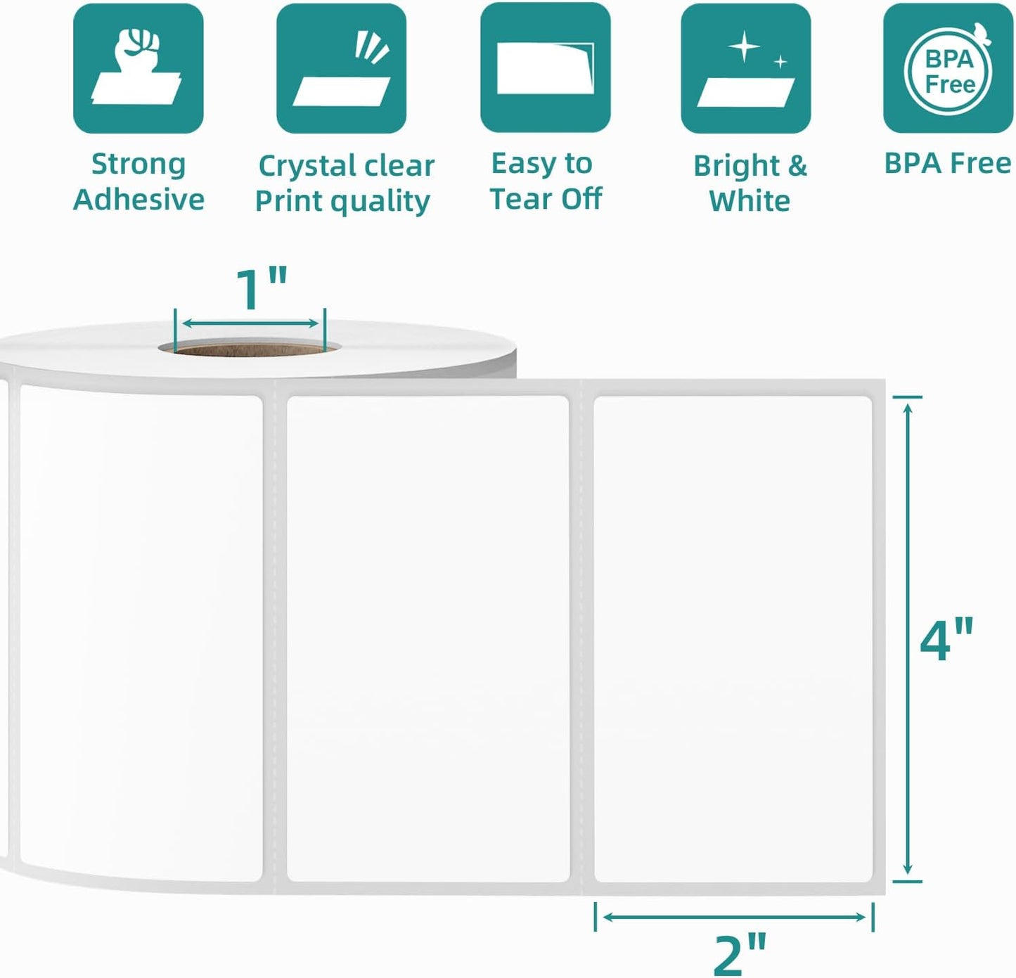 4"x2" Direct Thermal Labels for Zebra LP2844 GK420D ZD421 ZD420 Series, 12-Roll 9000 Pcs 2x4 Waterproof Strong Adhesive Barcode Return Address Label Used with Rollo MUNBYN Desktop Printer