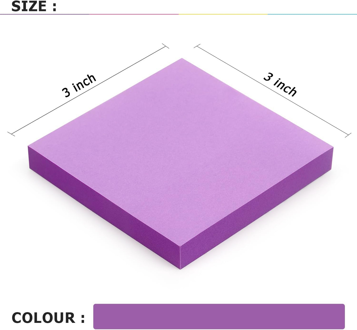 Sticky Notes 3x3 Self-Stick Notes Bright Colors Sticky Notes 4 Pads 100 Sheets/Pad (Purple)