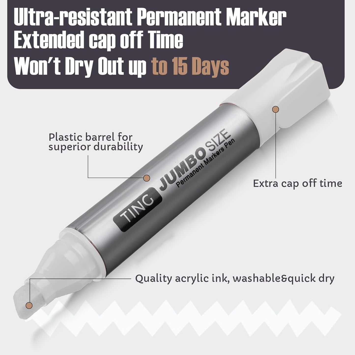 Fuutreo 10 Pack Jumbo Permanent Markers Bulk Large Chisel Tip Permanent Markers Quick Drying Big Huge Poster Pens for Office, Logistics Company and More(White)