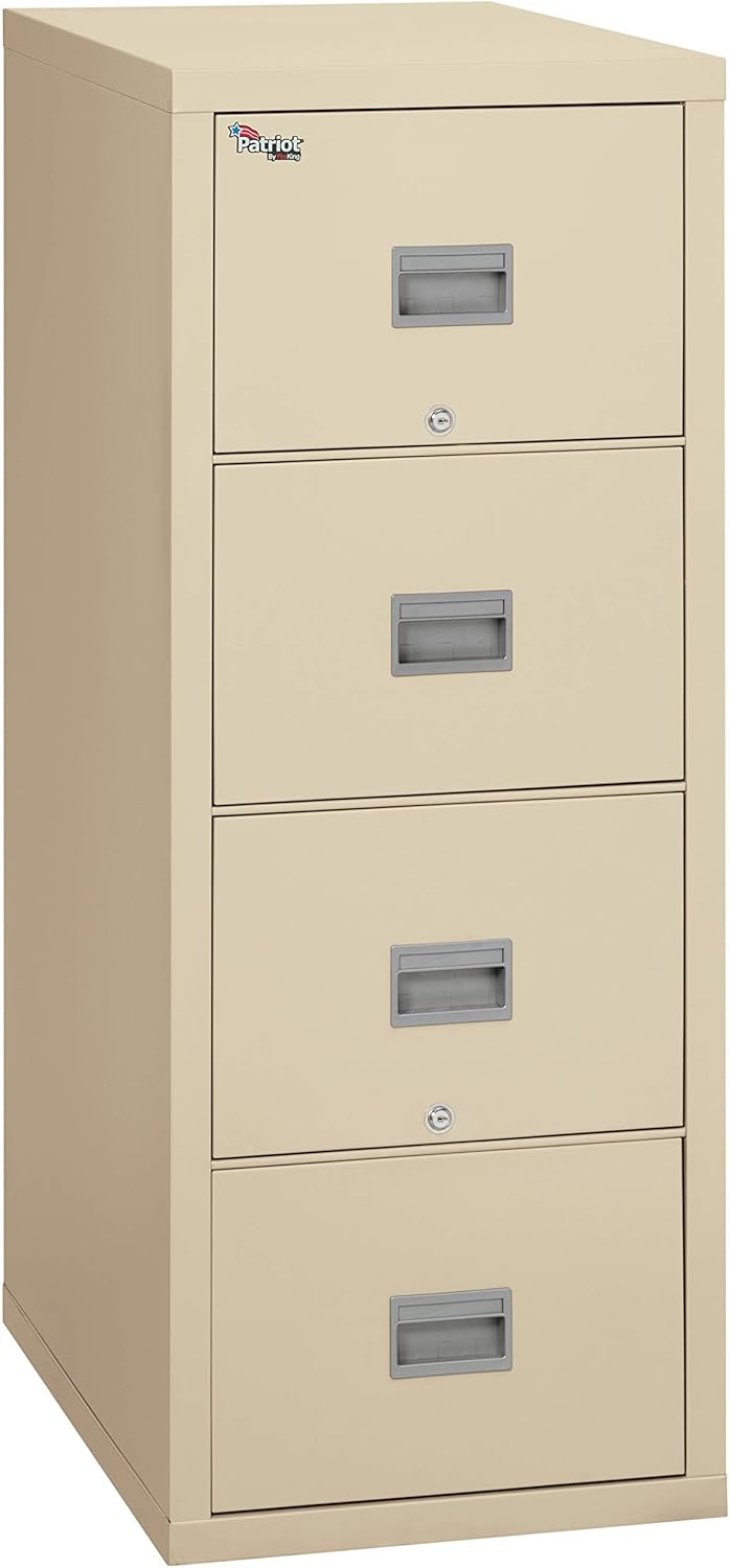 FireKing Patriot Vertical 4 Drawer Legal & Letter Fire Safe File Cabinet, Key Lock, 1 Hour Fire Rated UL Rated & Water Resistant, USA Made, Parchment