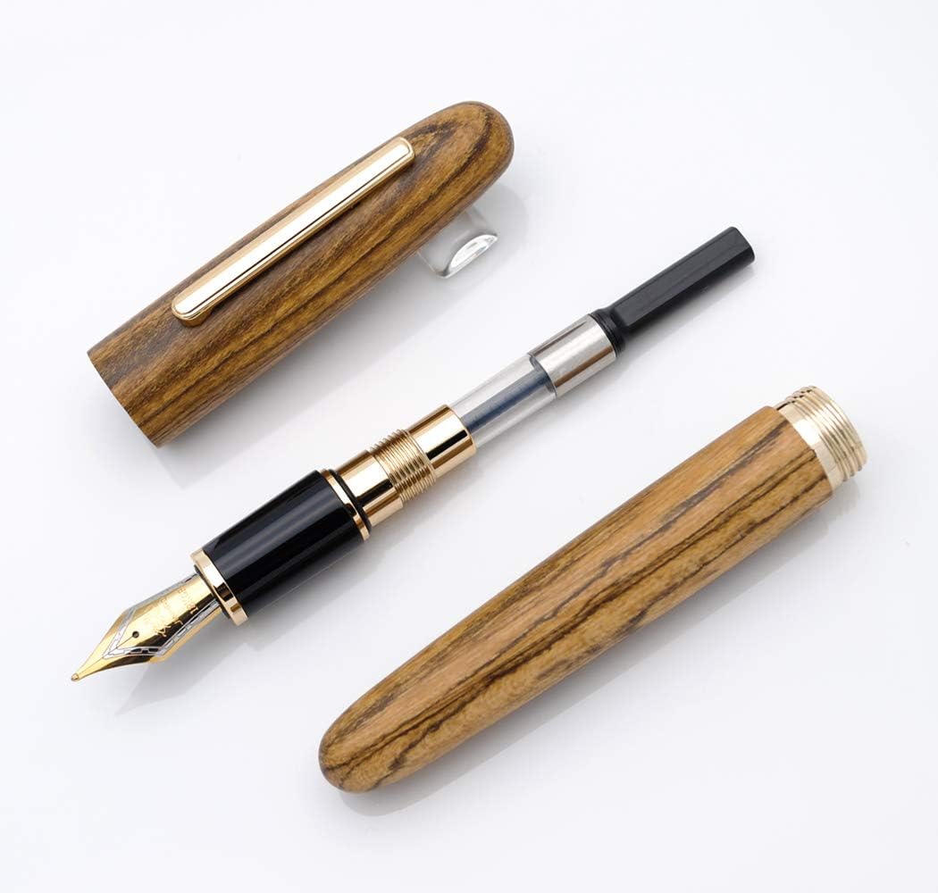 JINHAO 9056 Natural Wood Fountain Pen Handmade Ink Pen (Tiger Wood, Medium Nib 0.7mm)