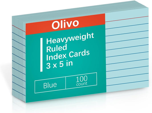 Blue Lined Index Cards 3x5 Ruled Note Cards 100 Count, 180 gsm Heavy Weight