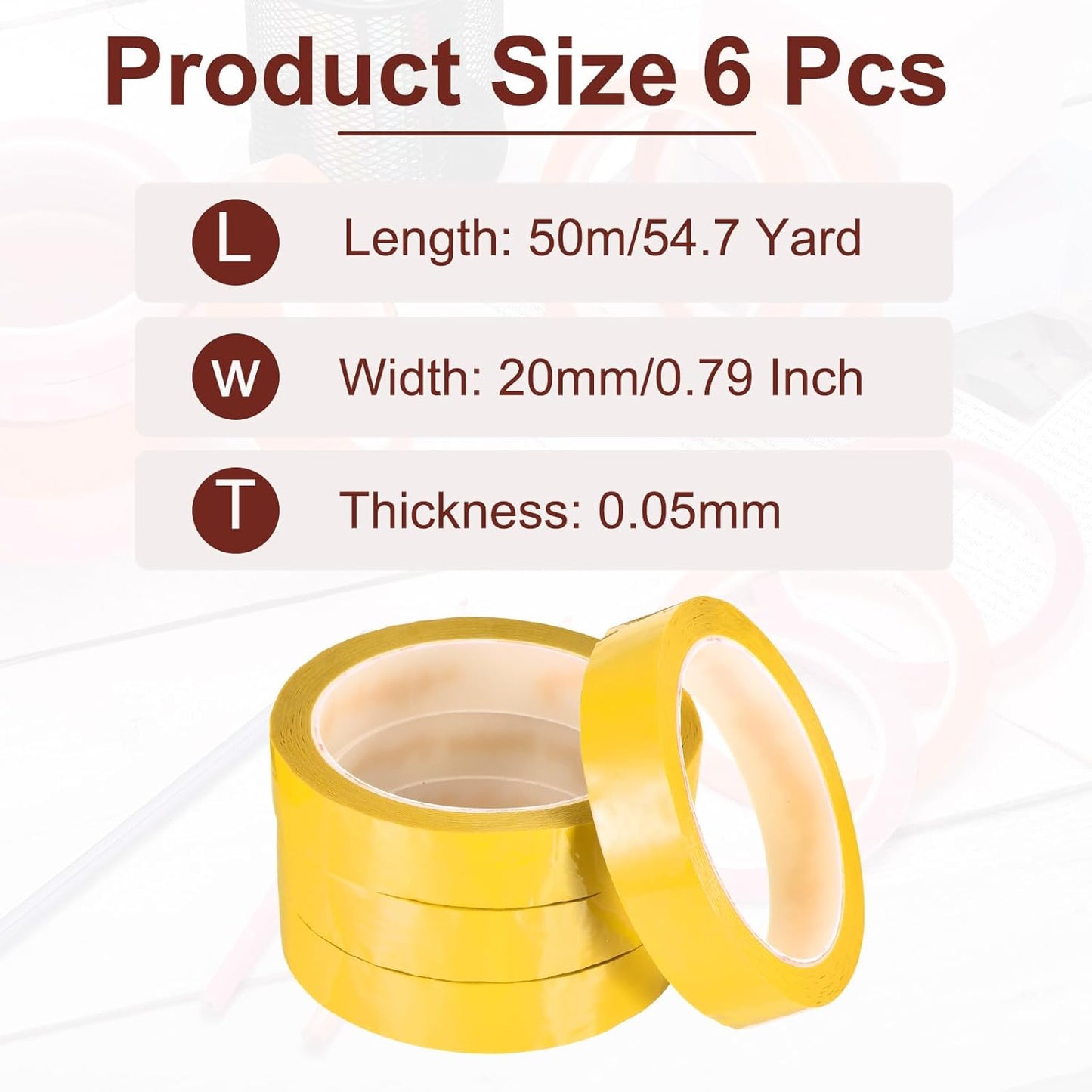 MECCANIXITY 6 Rolls Whiteboard Tape Graphic Chart Tape 20mm 54.7 Yard Art Tape Thin Self-Adhesive Pinstripe Tape Masking Tape for Gift Wrapping Craft Supplies, Yellow