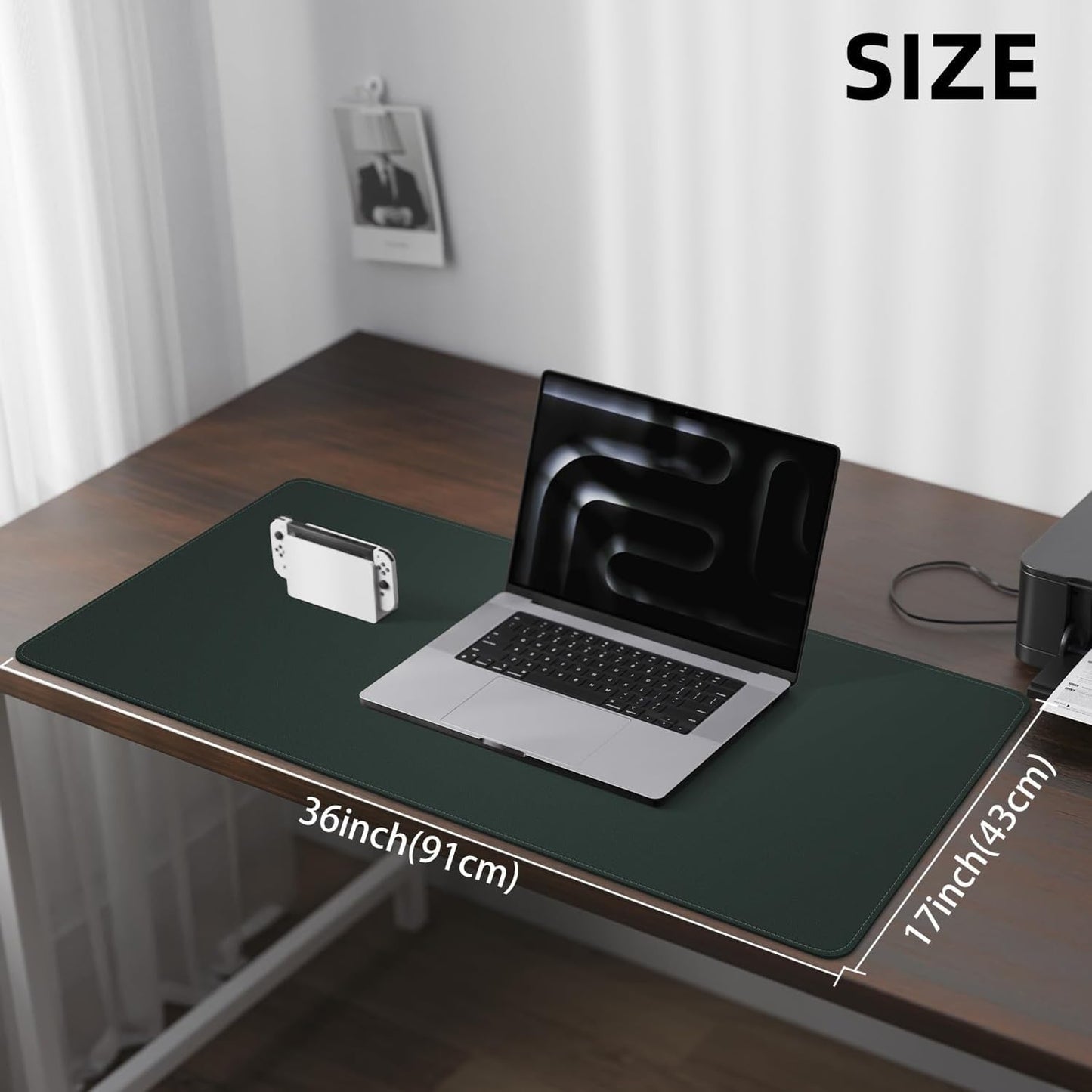 Large Desk Pad Leather Mouse Pad Computer Laptop Desk Mat Non-Slip Waterproof Table Blotter Desktop Writing Pad for Office and Home (Dark Green, 120 x 43cm)