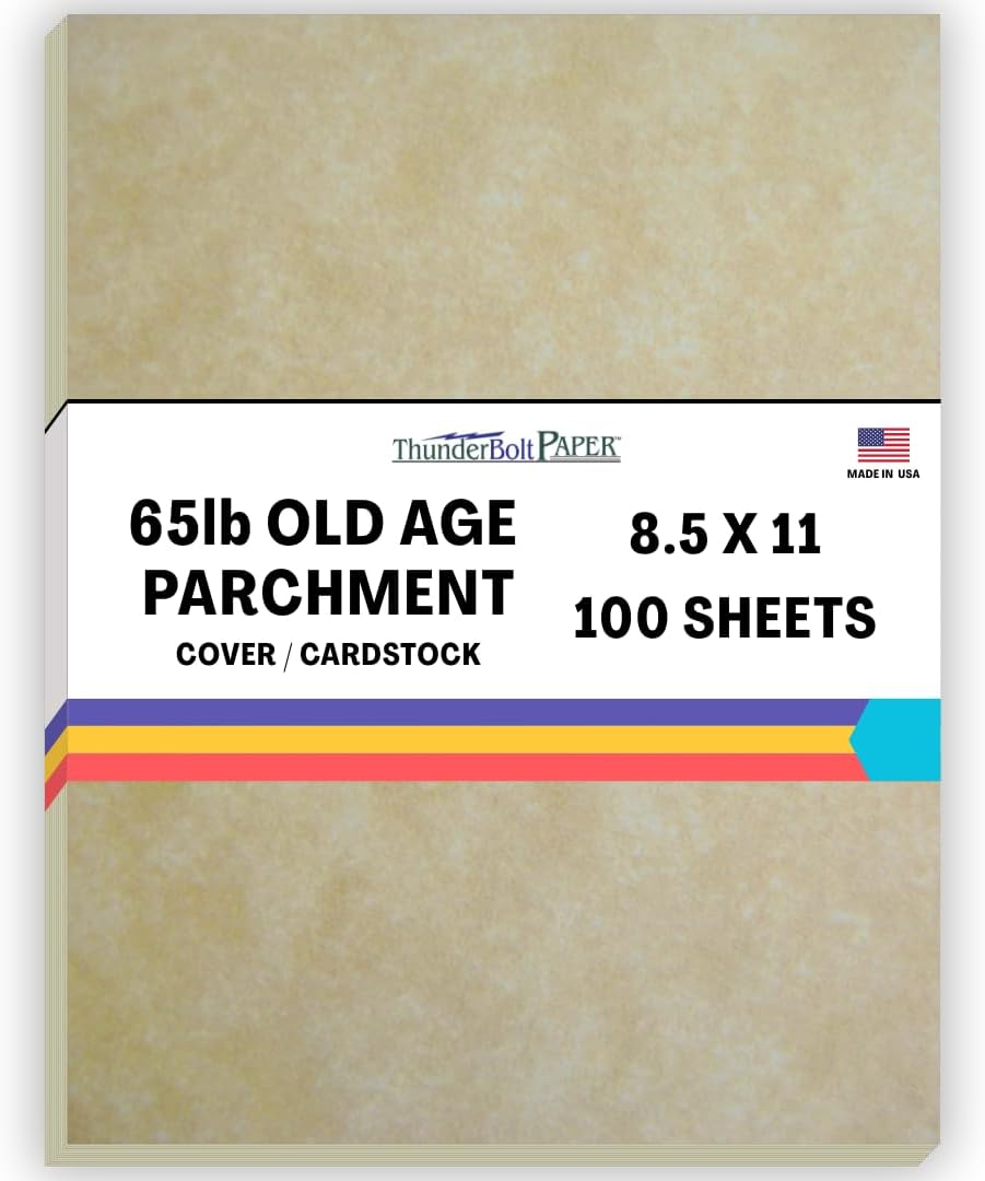 100 Old Age Parchment 65lb Cover Paper Sheets Cardstock Weight Colored Sheets 8.5X11 Inches Standard Letter Size - Printable Parchment